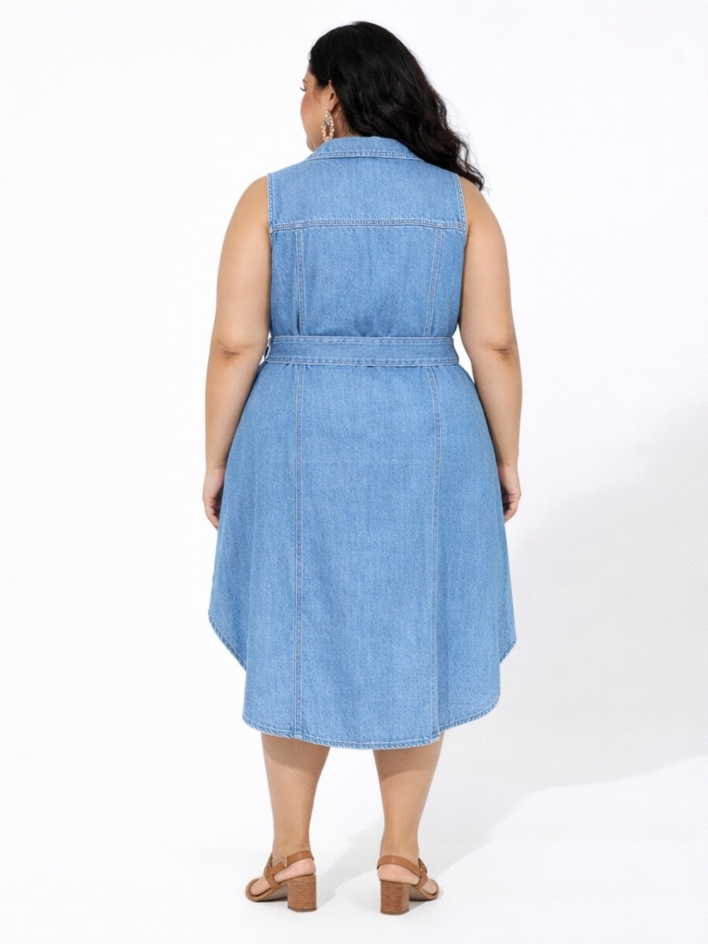 Chic NWT Medium Wash Denim Sleeveless Midi Utility Shirtdress Size 20 - Picture 4 of 5